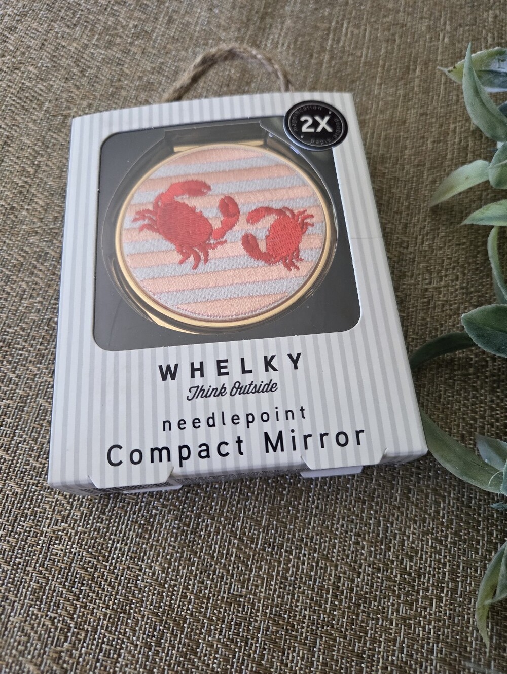 Whelky Coral Crab Needlepoint Compact Mirror